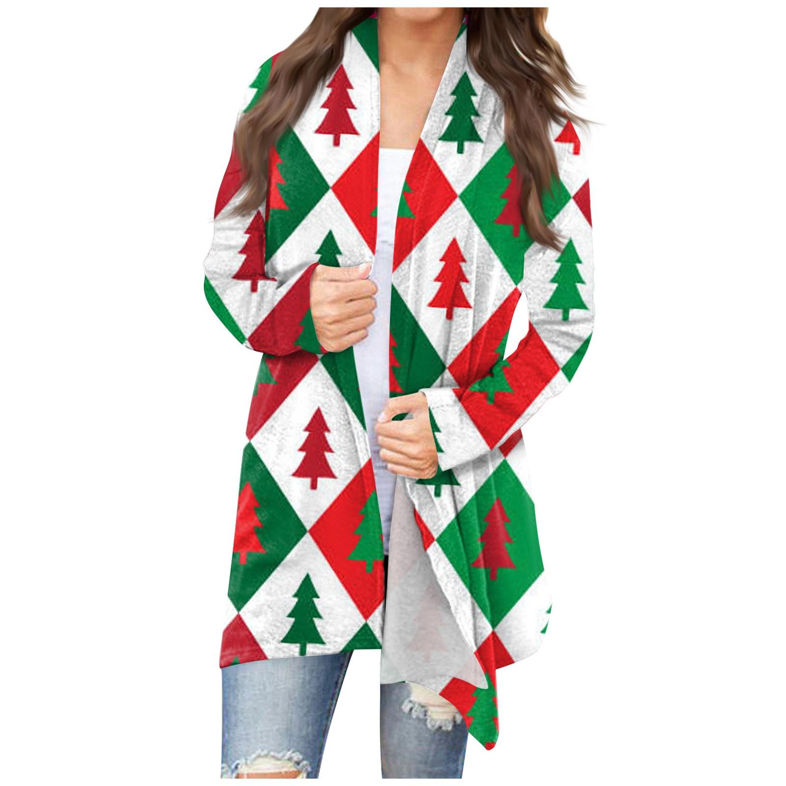 

Женская мода, повседневный рождественский принт, кардиган средней длины, куртка, пальто XL