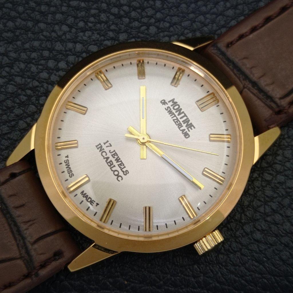 RELÓGIO MASCULINO MONTINE VINTAGE SUÍÇO DE CORDA MANUAL MOSTRADOR PRATEADO REFORMADO a441569-5