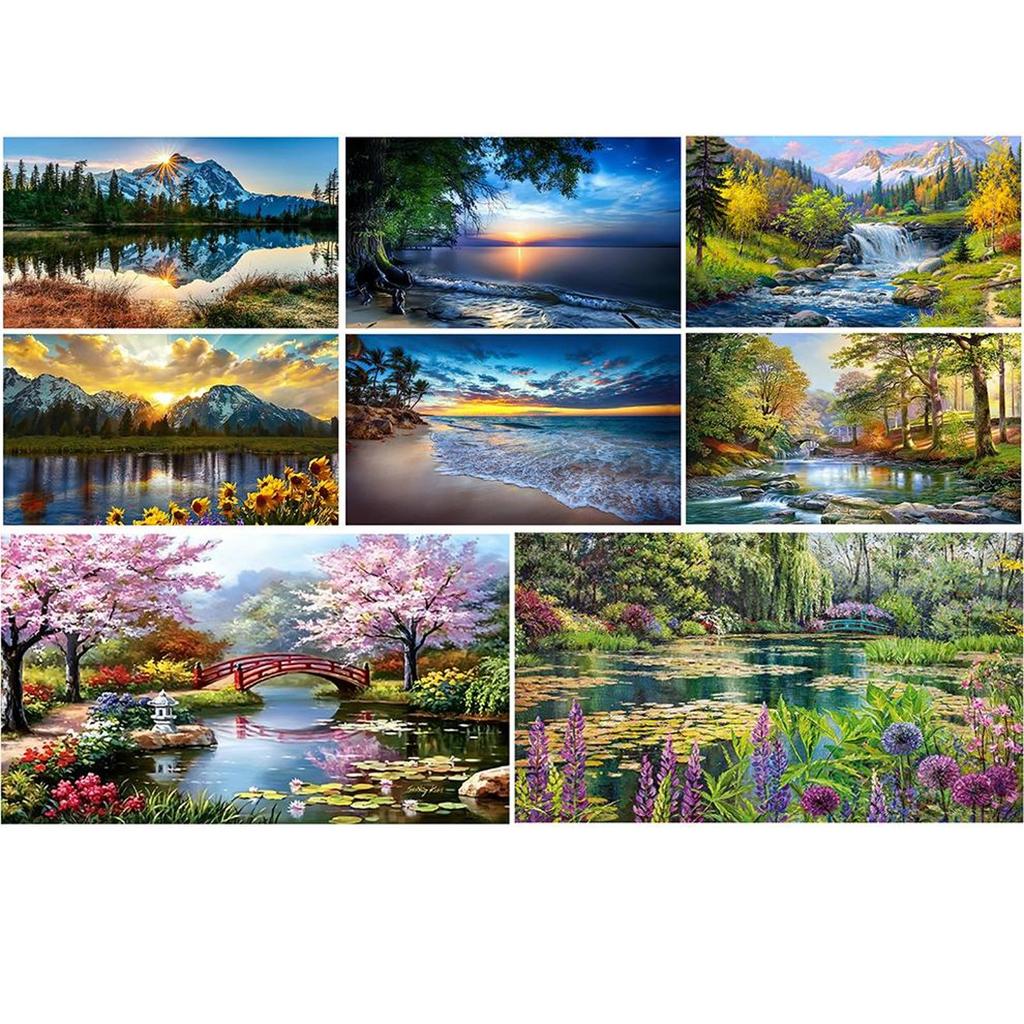 2pcs Landscape 5D DIY Full Drill Round Diamond Painting Kit for Home Wall Decor