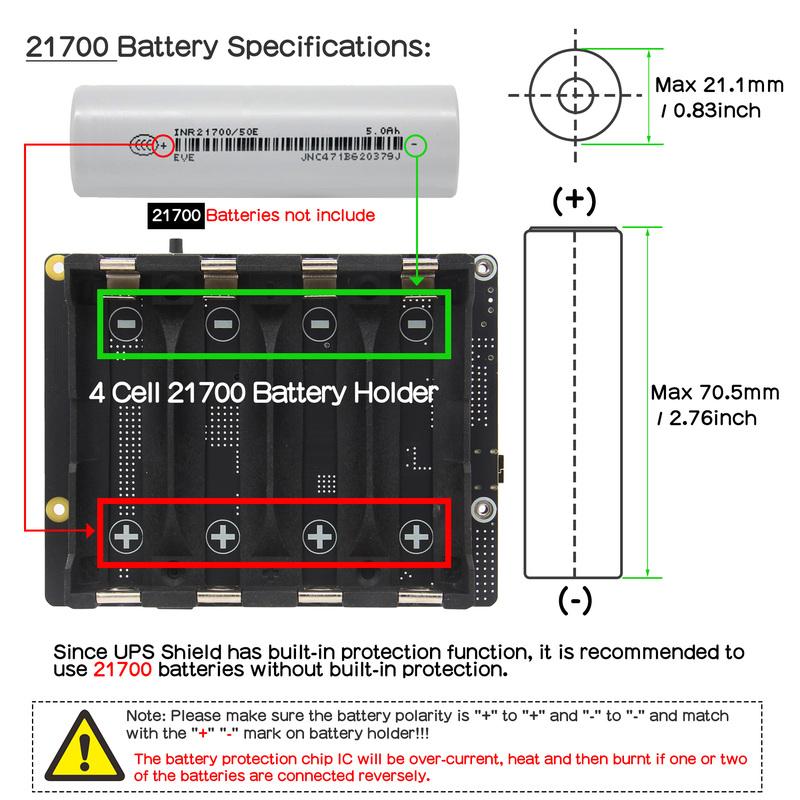 Geekworm X1206 V2.0 Power Management Board 21700 5V UPS HAT Compatible with 4 Cell 21700 Batteries for Raspberry Pi 5