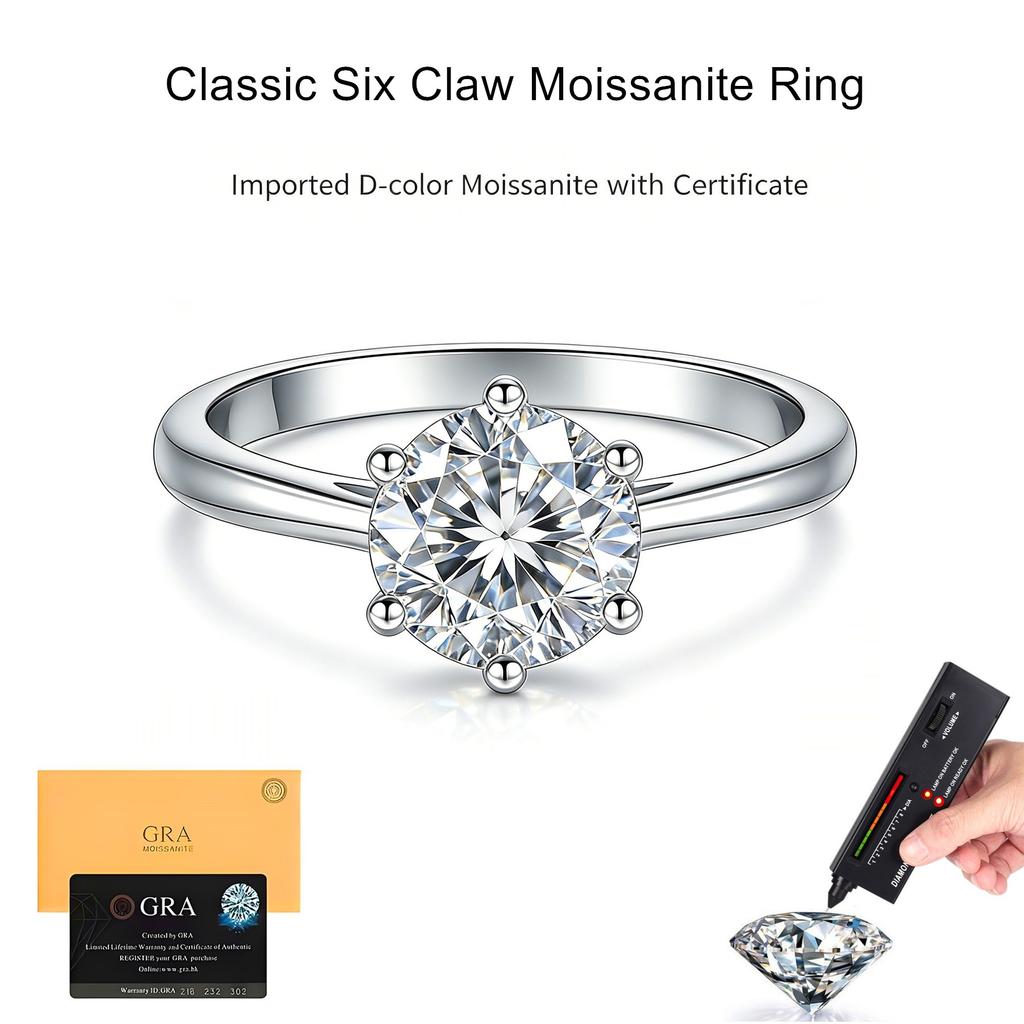 VENTFILLE Diamond 0.3/1/2CT D Color Moissanite Ring for Women  CopperEngagement Wedding Band Jewelry Certified