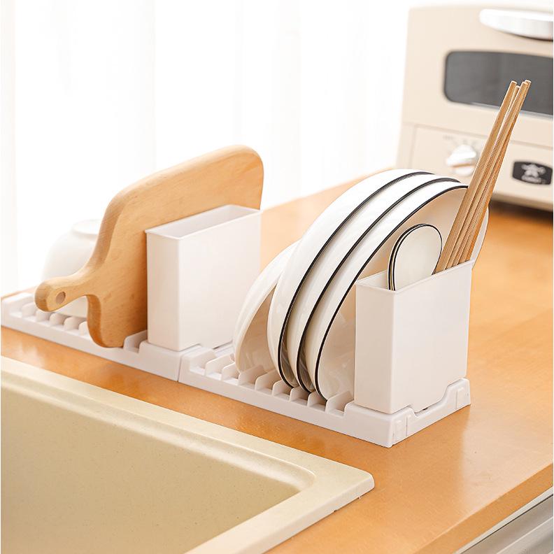 Japanese-style Foldable Bowl and Plate with Chopstick Holder and Drain Rack Storage Shelf
