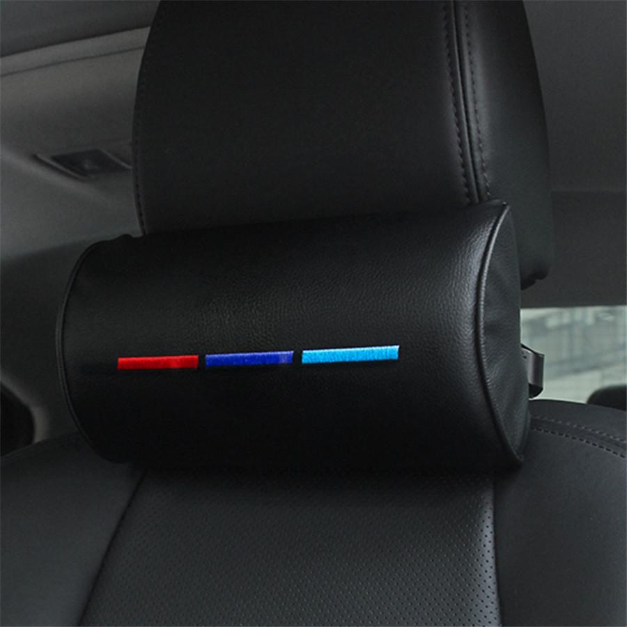 2pc PU Leather Seat Head Neck Rest Pillow for BMW Auto Pillow Headrest Pad