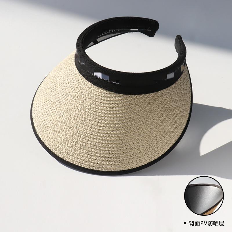 Empty top sun protection hat women's summer vinyl straw hat anti-purple line professional sun hat large brim face covering sun hat
