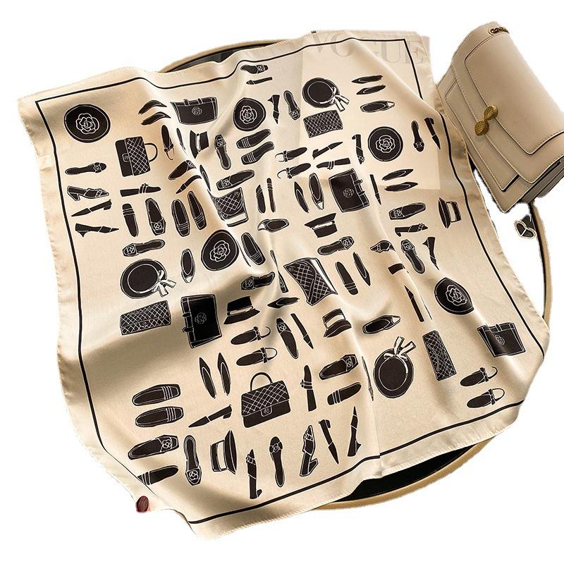 New French Xiaoxiang Camellia Silk Scarf 71 Satin Printed Mulberry Silk Square Scarf High-end Light Luxury Scarf Women