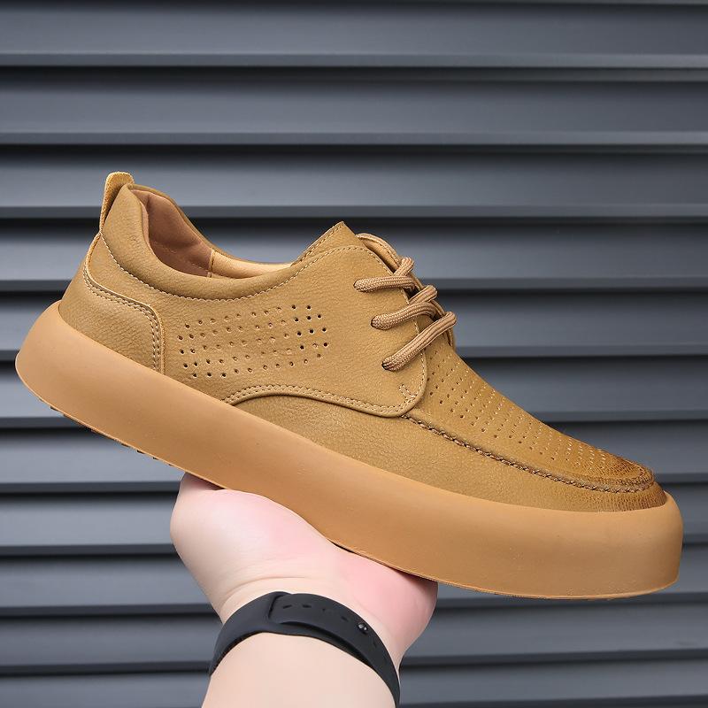 Men's Hole Shoes New Summer Trendy Brand Versatile Leather Thick Baseplate Shoes Men's Hollow Casual Sports Trendy Shoes