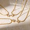 Stainless Steel Stainless Steel Chain Necklace for Women Luxury 18K Gold Plated Waterdrop Round Zircon Pendant Collar Jewelry