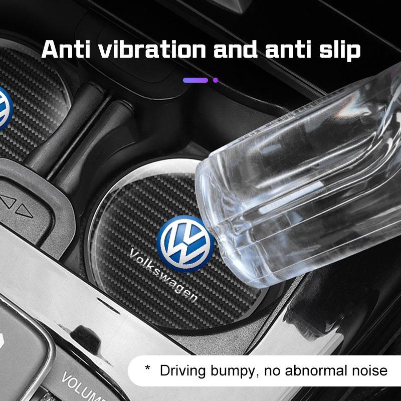 2Pcs Car Coaster Water Cup Bottle Mat Anti-slip Pad for Volkswagen VW R Rline ID.3 ID4 Polo Passat B5 B7 Golf 8 Touran Caddy GTI Wj0