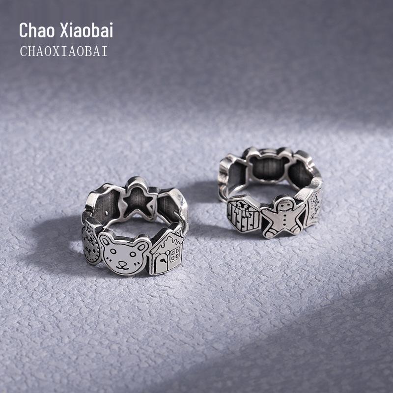 925 Sterling Silver Gingerbread Man Retro Earrings for Women - Trendy, Personalized Niche Design серебряный