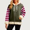 Women's Comfortable Loose Fashion Casual Striped Print Long Sleeve Pockets Hooded Sweatshirt Jacket