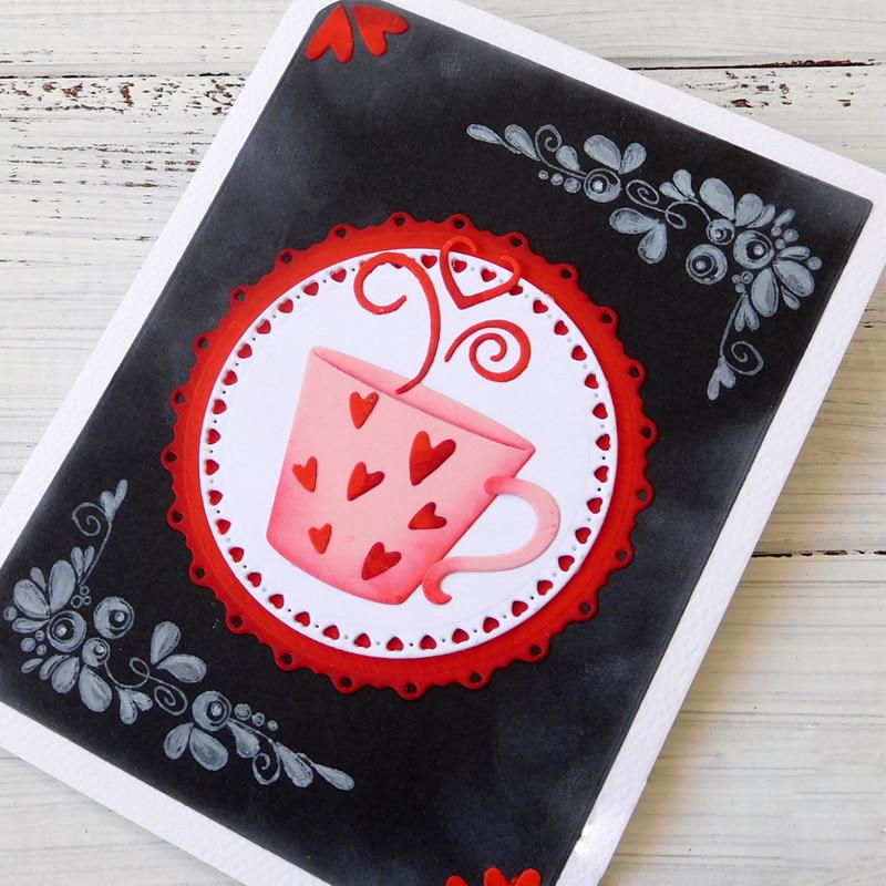 Love Heart Coffee Cup Shape Metal Cutting Dies Stencil Scrapbook Album Embossing Card Making Decor
