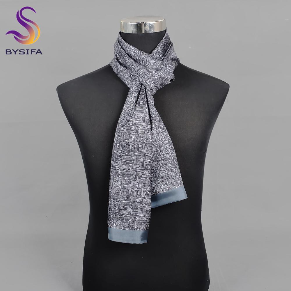 BYSIFA|Graue Seidenkrawattenschal Herren Wintermode 100% Seide Männlich Lange Schals Krawatten Marke Weicher Doppellagiger Schal Krawatte 160*26cm