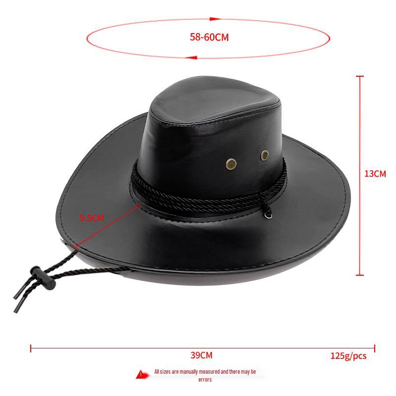 Pălărie Cowboy din Piele PU Western - Unisex Bor Larg Jazz Umbrar pentru Călătorii în Aer Liber