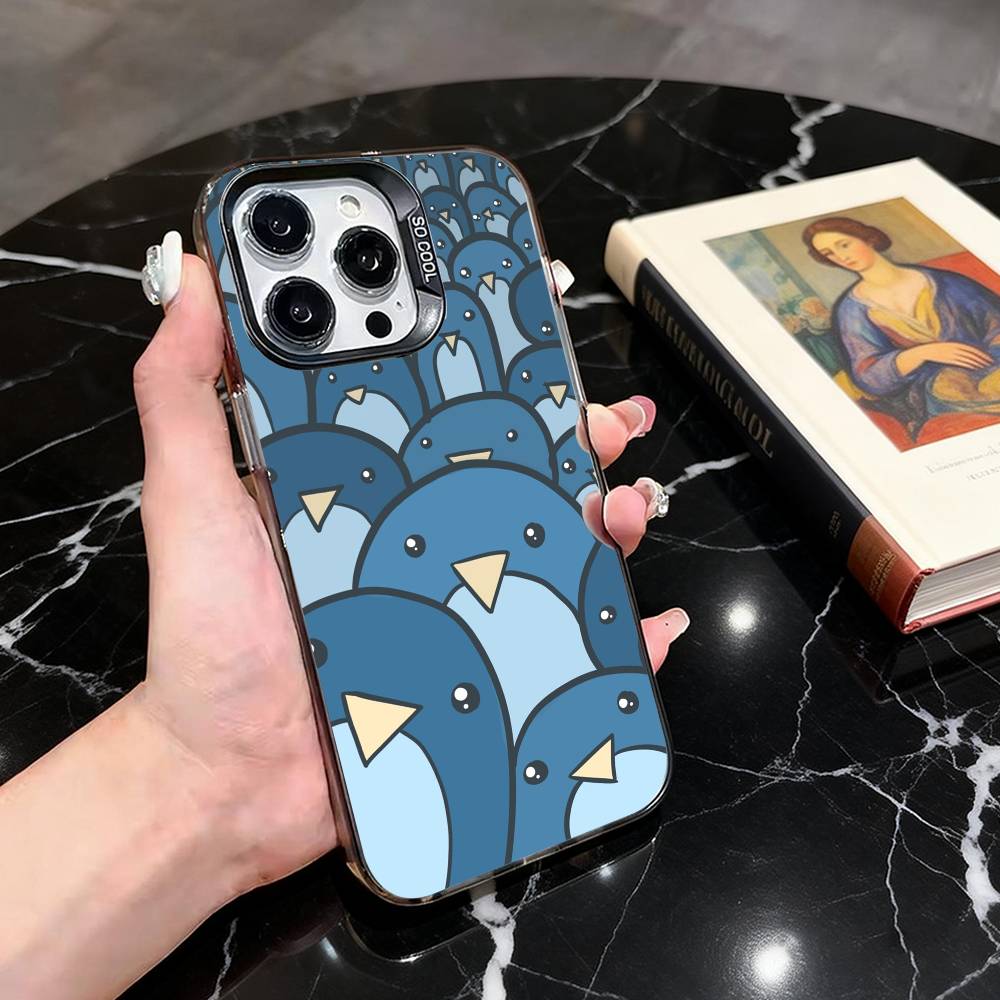 

Penguin Cute Phone Case For iPhone 17,16,15,14,13,12,11 Plus,Pro Max,XS,Colored Silver Plated Inside Cover iPhone11PROMAX
