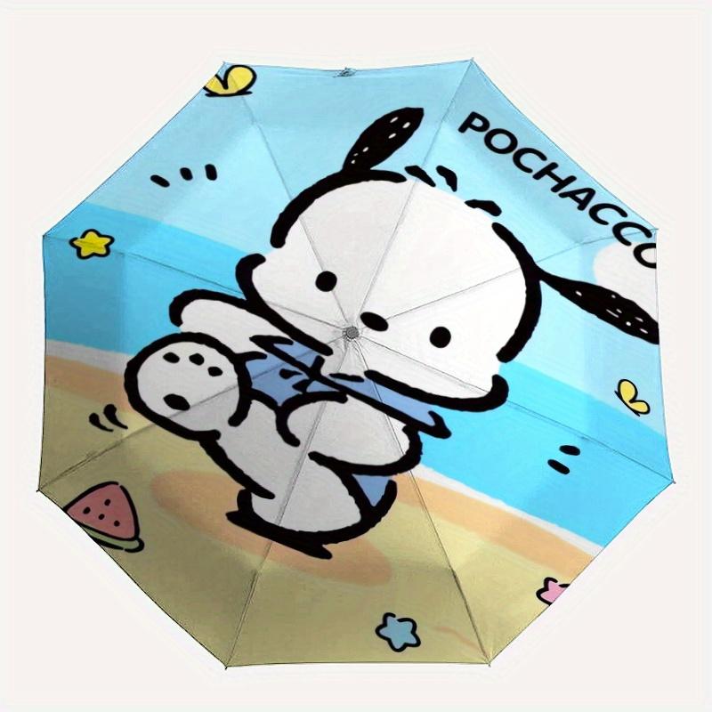 Beach Pochacco Cartoon Umbrella, Portable 3-Fold Compact Umbrella, Suitable for Camping, Hiking and Travel, Ideal Easter Birthday Gift for Family and