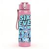 1PC Six Seven Blue Retro Graffiti Print 750ml Color Plastic Sports Water Bottle Leakproof Flip Straw Lid Suitable for Sports Office Home Use