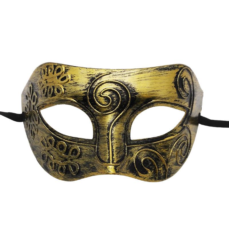Halloween Horror Ball Party Mask Retro Jazz Flat Head Antique Half Face Bar Cosplay Decoration Props Men and Women Gold Silver