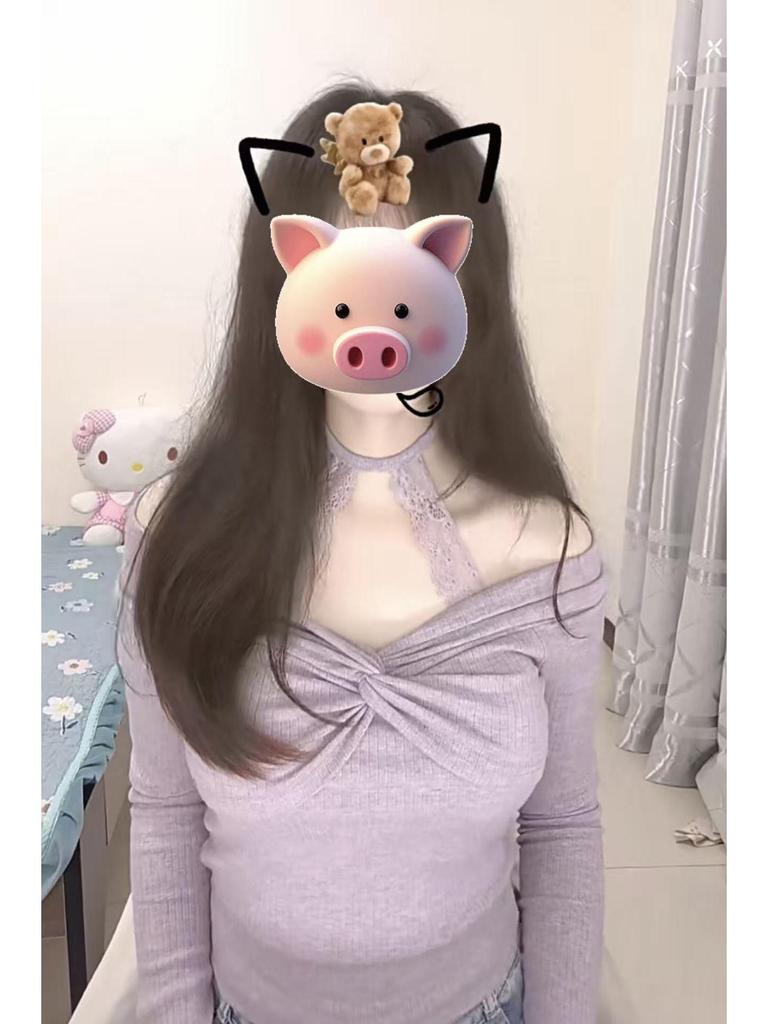 One-Shoulder Purple Lace Halter Top for Women - Spring/Autumn Sweet & Spicy Off-the-Shoulder Style