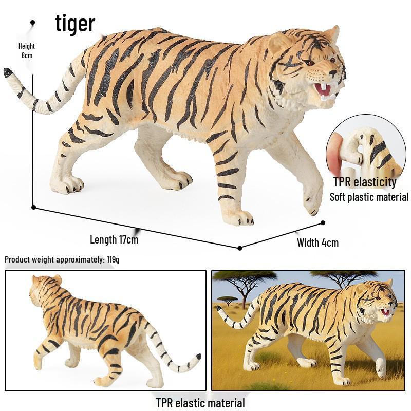 Wild Safari Animal Figurines: Giraffe, Elephant, Rhinoceros, Brown Bear, Tiger, Lion, Leopard, Hippopotamus - Solid Cognitive Toys