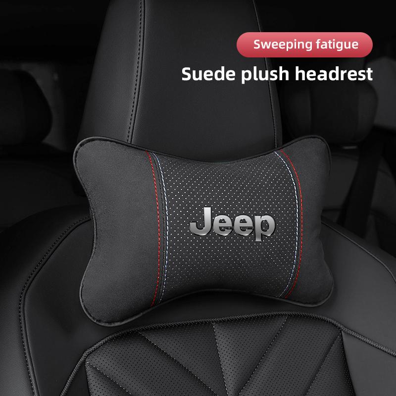 For Jeep Renegade Willys Wrangler JL JK Grand Patriot Suede Car Neck Pillow Headrest Lumbar Support Pillow Spine Protect sticker