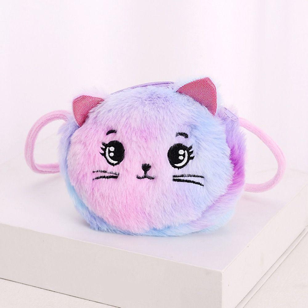 

Плюшевая сумка на одно плечо с изображением кота, плюшевая сумка для маленького кота, детская сумка для сообщений, кавайная плюшевая сумка, подарок для девочки фиолетовый