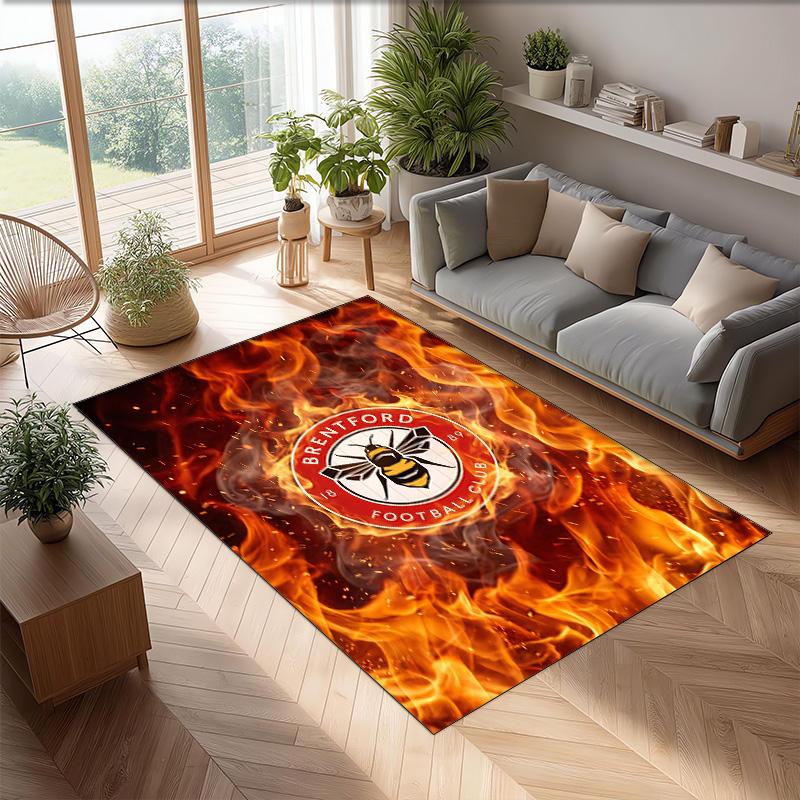 Brentford Football Print Crystal Velvet Rug, Comfortable Water Absorbent Non Slip Indoor Floor Carpet