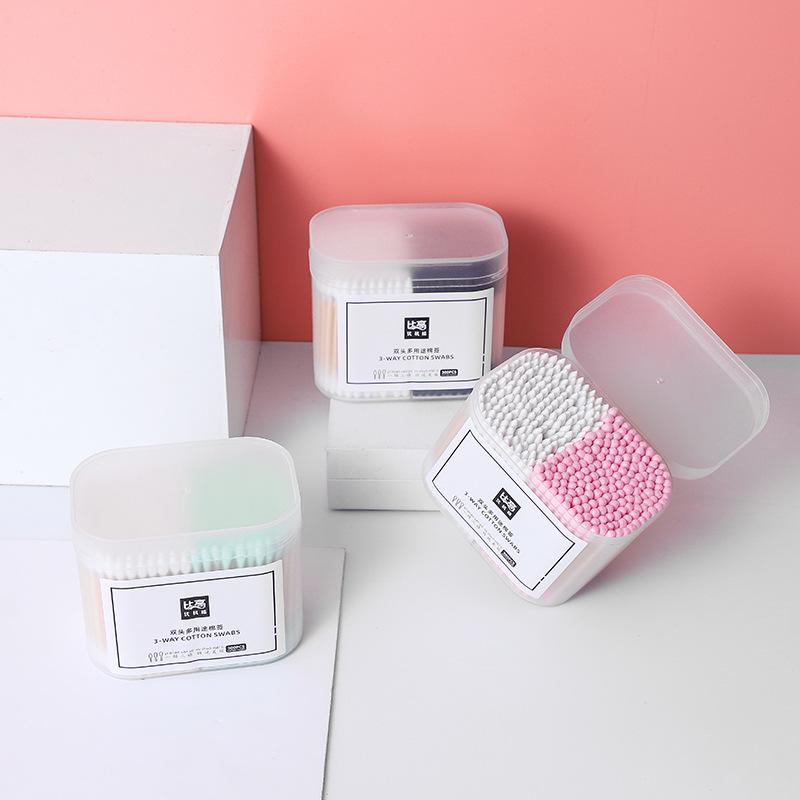 Two-Color Pointed Tip Cotton Swabs, 300-Count Box for Makeup Removal and Ear Cleaning, Ideal for Hotel and Household Use