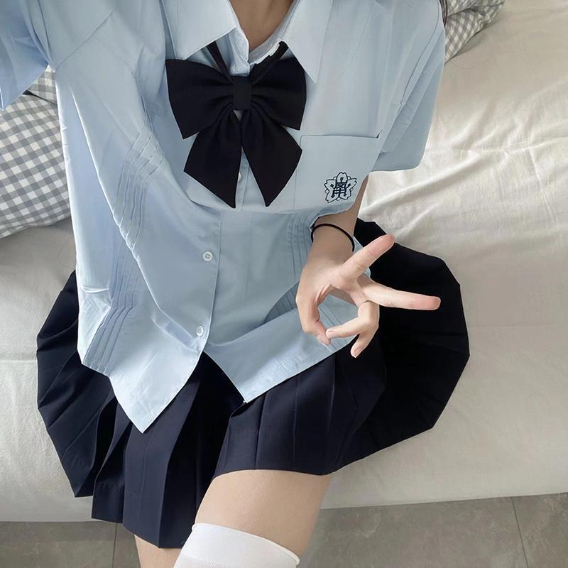 Xiao Lan Zhong JK Women's Short Sleeve Summer White Shirt: Japanese Academy Style Uniform Set