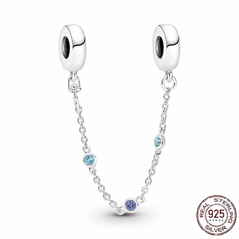 Stříbrný Křišťálový Pavé Bezpečnostní Řetízek Pevný Klip Pramen Přívěsek Vhodný pro Ženy Náramek Stříbrné Šperky Párty Narozeninový Dárek