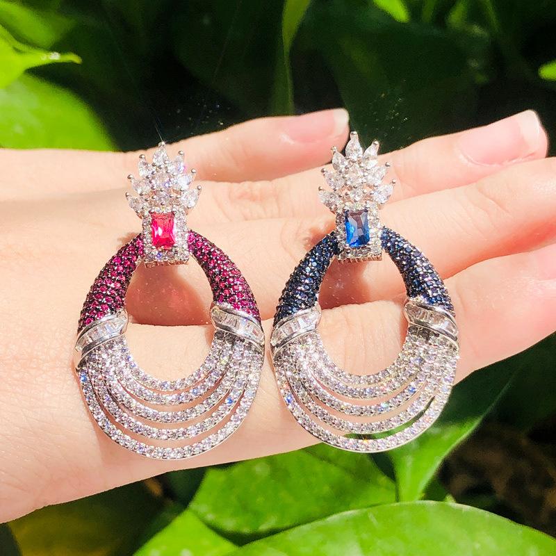 925 Silver Needle Earrings for Women Elegant Big Earrings Sparkling AAA Zircon Stone Female Wedding Banquet Bridal Trend Jewelry