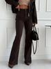Puffanpop Women's High Waisted Stretchy Flare Jeans Chocolate Brown High Rise Bootcut Denim Pants Slim Fit Bell Bottom Trousers for Casual Daily Wear