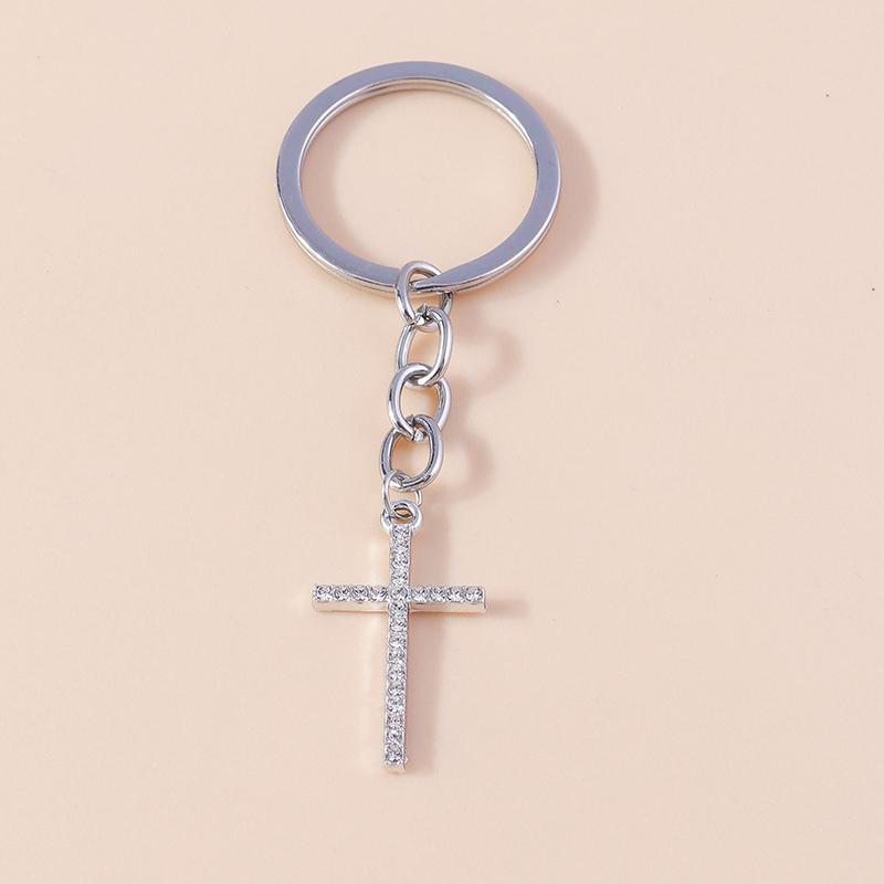 Luxury Rhinestone Crystal Cross Keychain Religious Key Ring Pendants for Key Holder Women Girls Handbag Charms DIY Jewelry Gifts