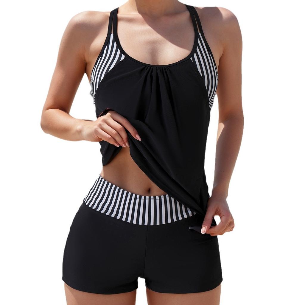 Damen Bedeckter Tankini Badeanzug Modischer Badeanzug mit Shorts, Zweiteiliges Bikini-Badebekleidungs-Set