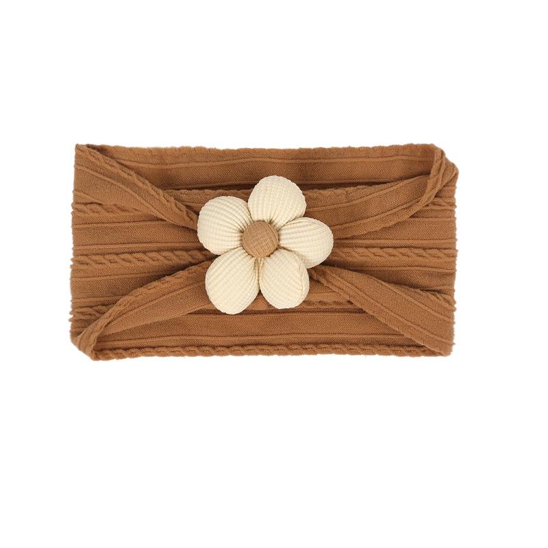 Children's Nylon Headband with Handmade Flowers - Wide, High Elasticity, Soft Jacquard Fabric