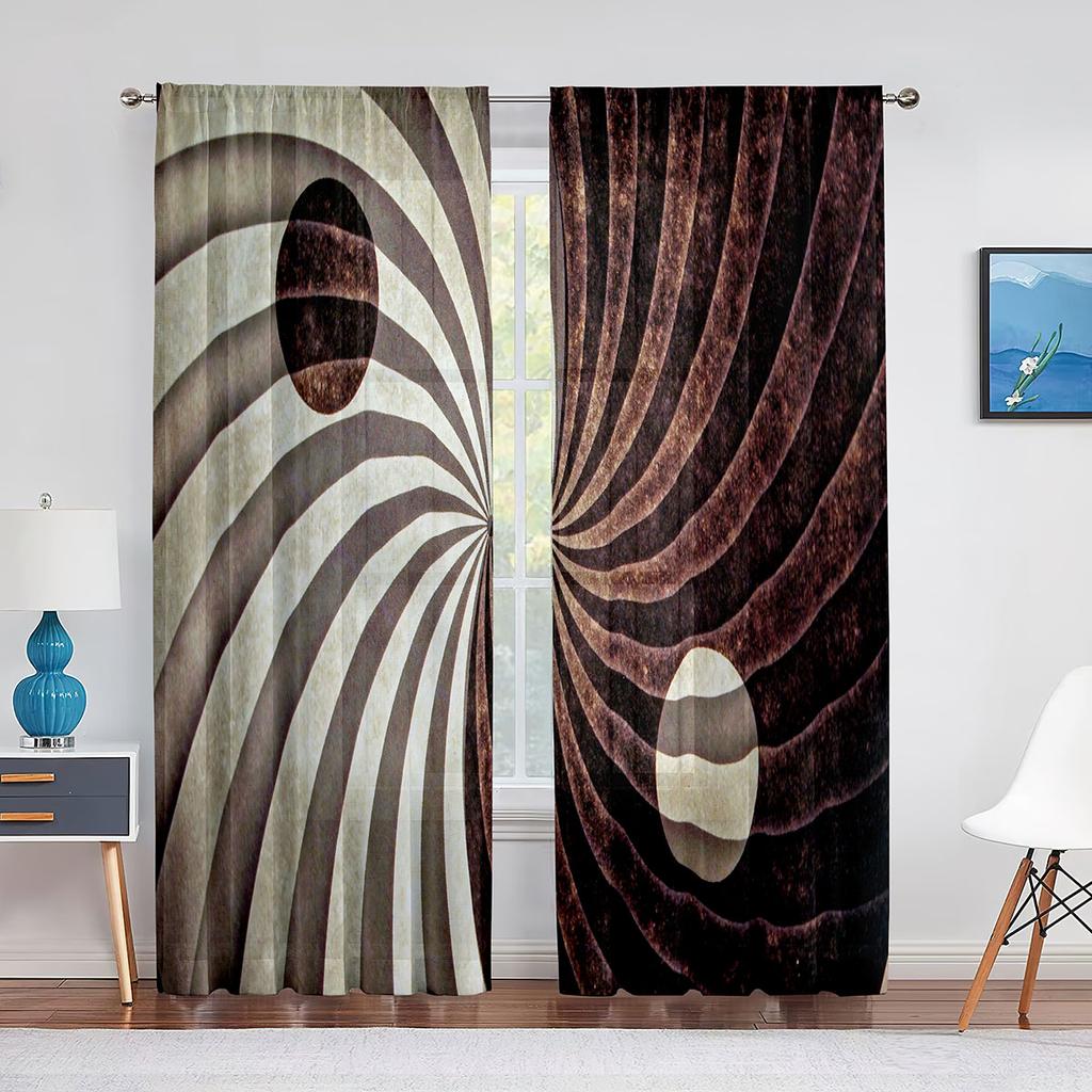 Oriental Themed Dragon with Yin Yang Curtains for Living Room Home Decor Modern Sheer Kitchen Bedroom Window Curtain 2panels
