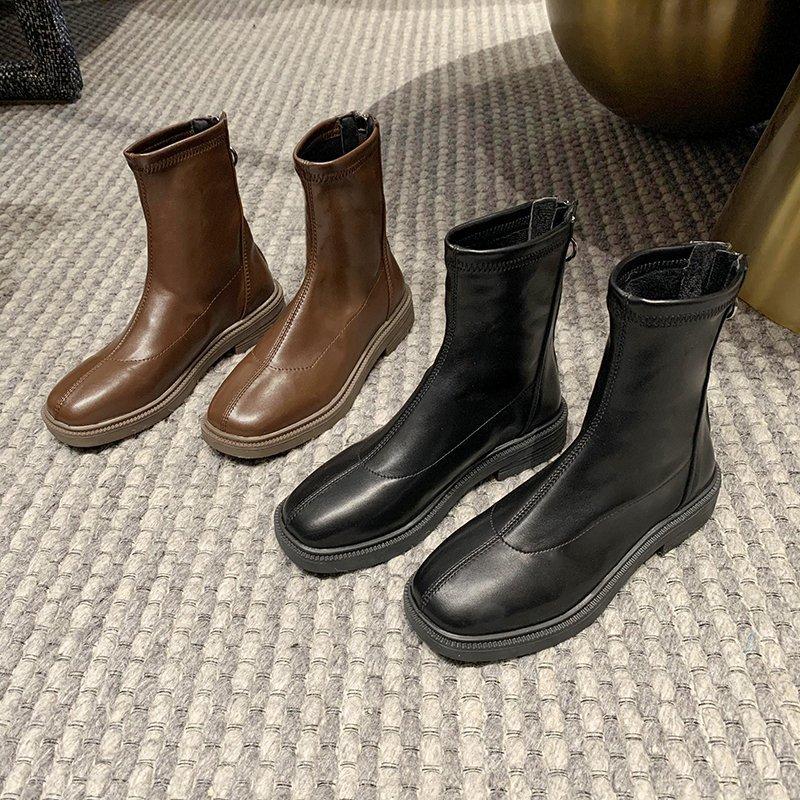 Nové dámské kotníkové boty Módní dámské boty s plochým podpatkem a nízkým podpatkem Dámské kožené boty Dámské boty s nízkým podpatkem Hřejivé kotníkové boty Q112