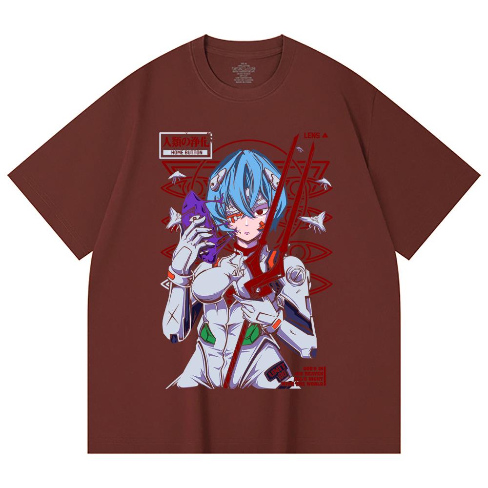 230 Gsm 100% Cotton Evangelion V7 Rei Print Unisex Heavy Cotton T Shirt