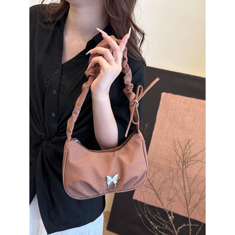 Color Solid Ruched Butterfly Trendy Crossbody Bag Handbag With Detail Stitching