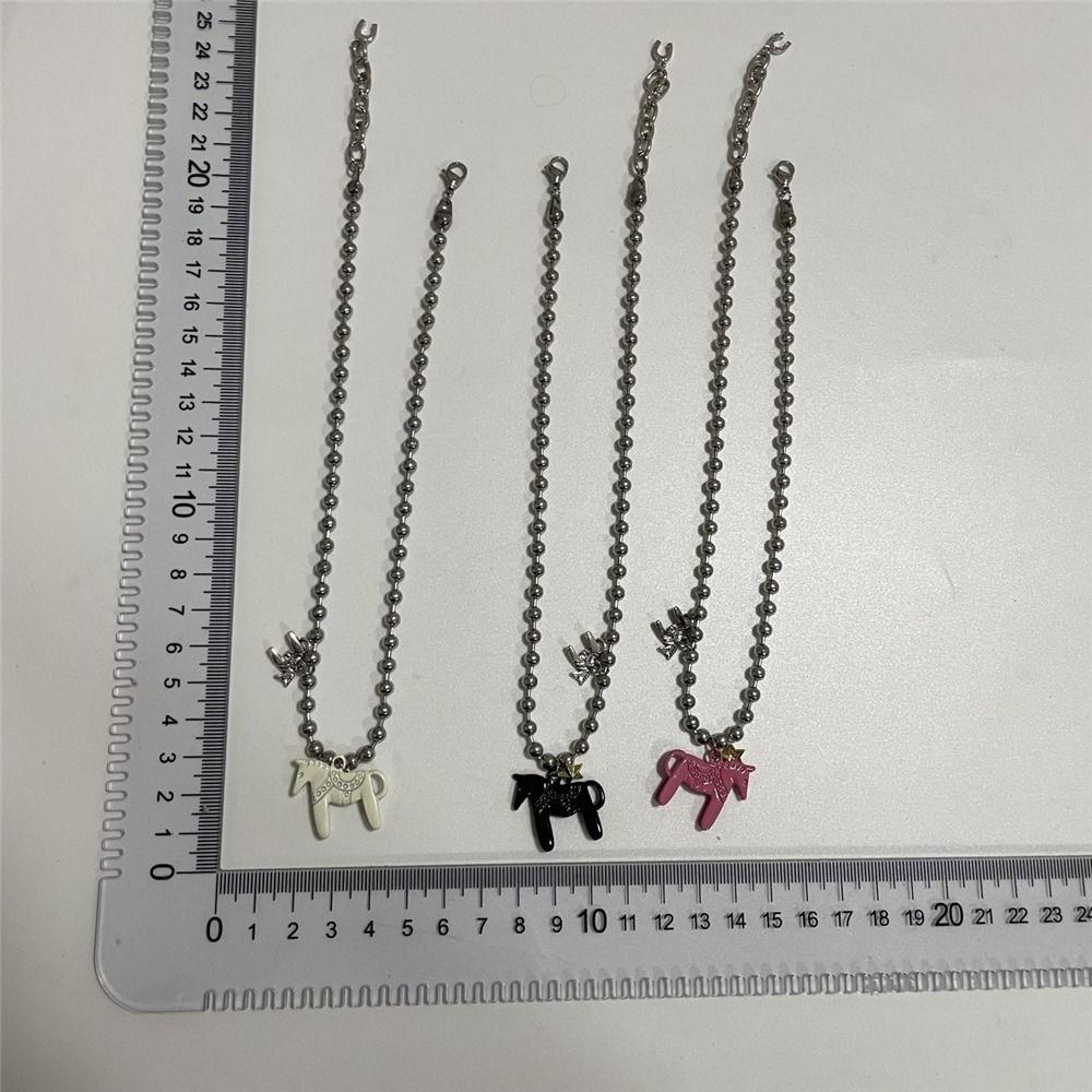 Alloy Horse Pendant Necklace Silver Plated Enamel Pendant Necklace Beads Neck Chain  for Women