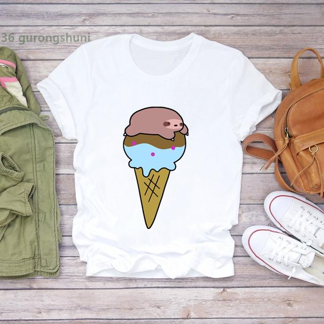 New Arrival 2025 T-Shirt Women Cute Ice Cream Cartoon Print T Shirt Femme Fashion Korean Style Camiseta Mujer Tshirt Ladies Tops