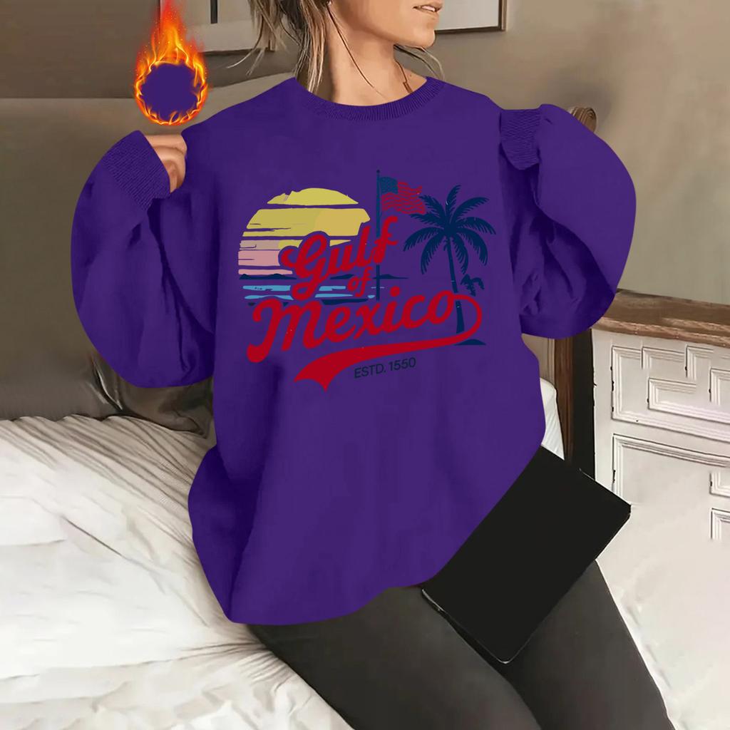 Unisex Offset Printed Round Neck Loose Long Sleeved Sweatshirt