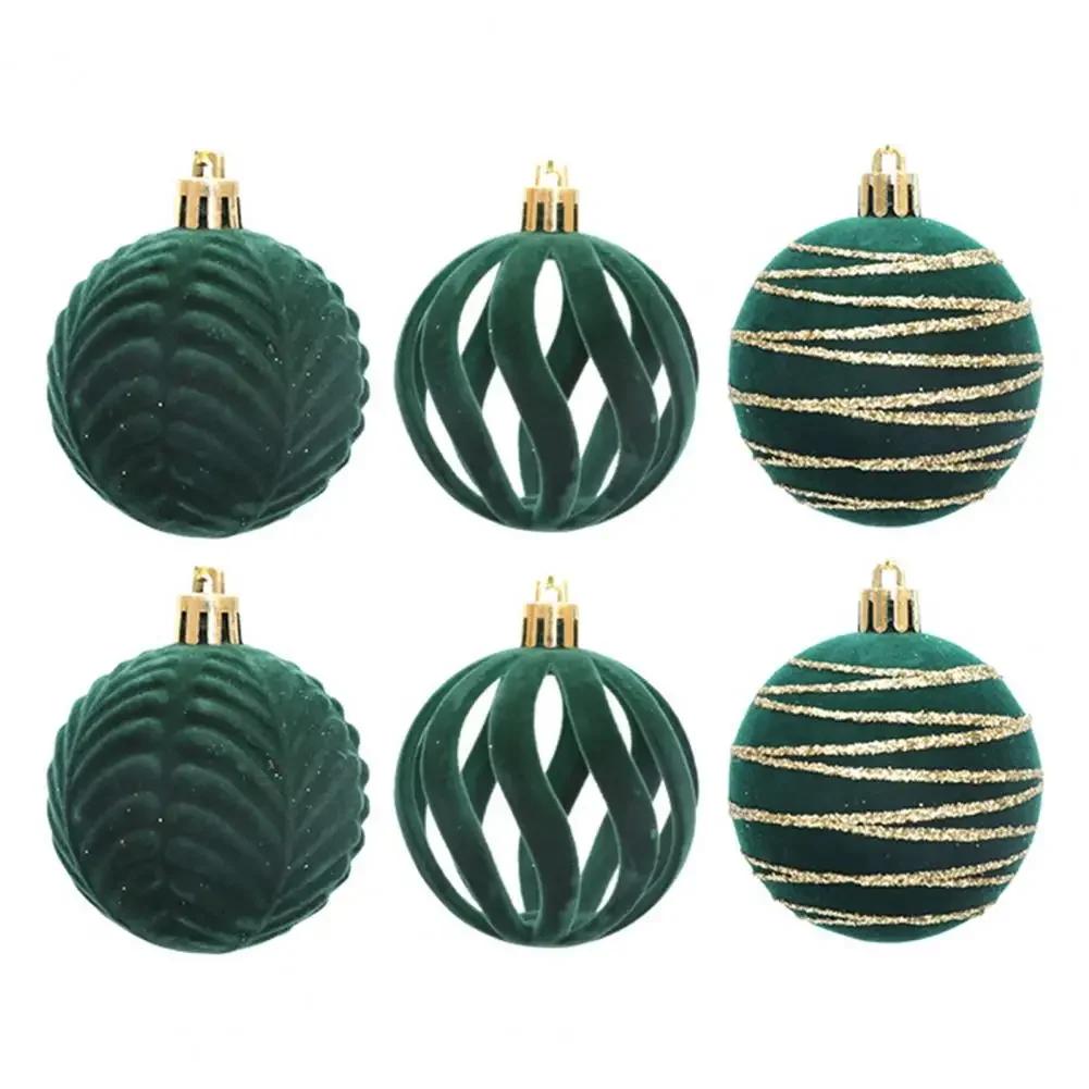 

6 Pcs 6cm Christmas Balls Glitter Flocked Hanging Ball Hollow Ball Shatterproof Xmas Ball For Christmas Tree Home Parties Decor зелёный