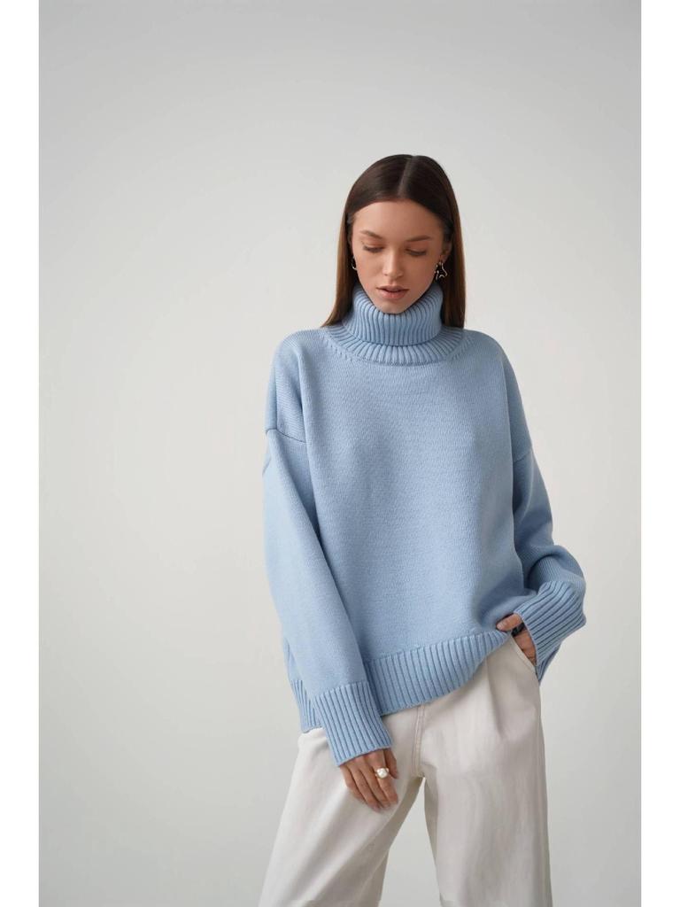 Autumn/Winter 2024 Solid Color High-Neck Casual Loose Knit Sweater