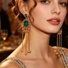 Bohemian Ethnic Tassel Earrings with Rhinestone Bells
