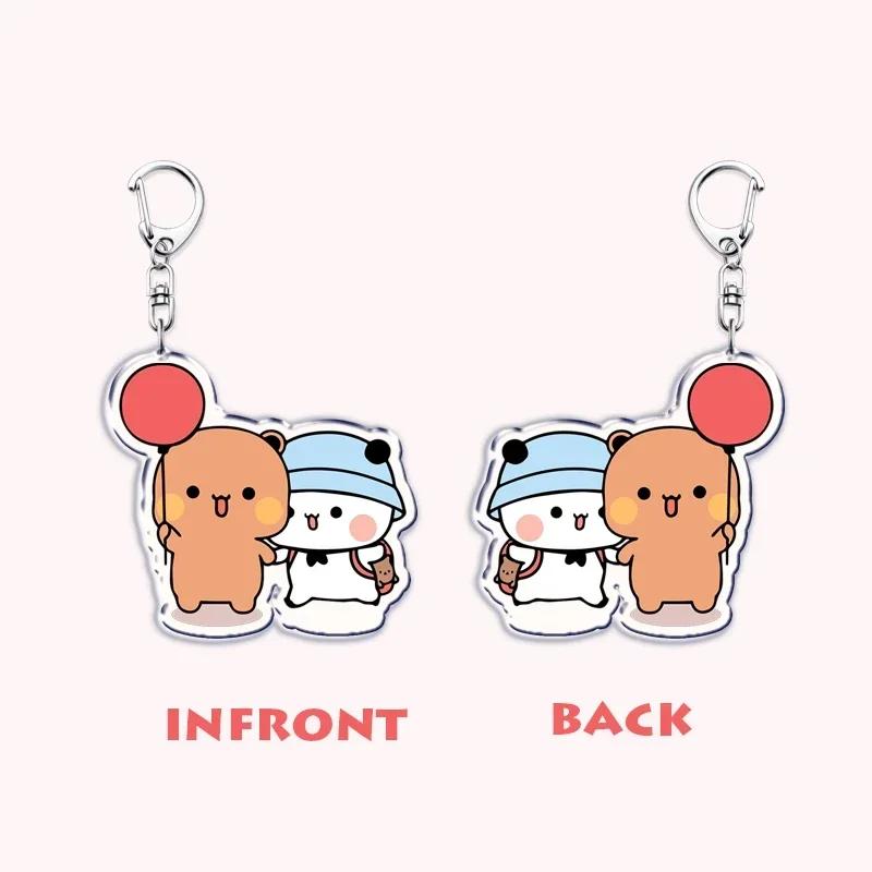Cute Bubu Dudu Love Keychains Couple Bear Panda Acrylic Keyring for Accessories Bag Pendant Key Chain Jewelry Fans Lovers Gifts