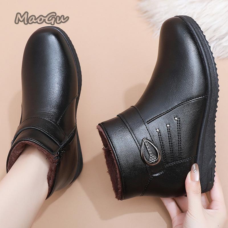 Fashion Winter Soft Soled Non Slip Cotton Mom's Shoes Warm Plush Short Boots Grandma's Cotton Shoes Comfortable Side Zip Botas Mujer