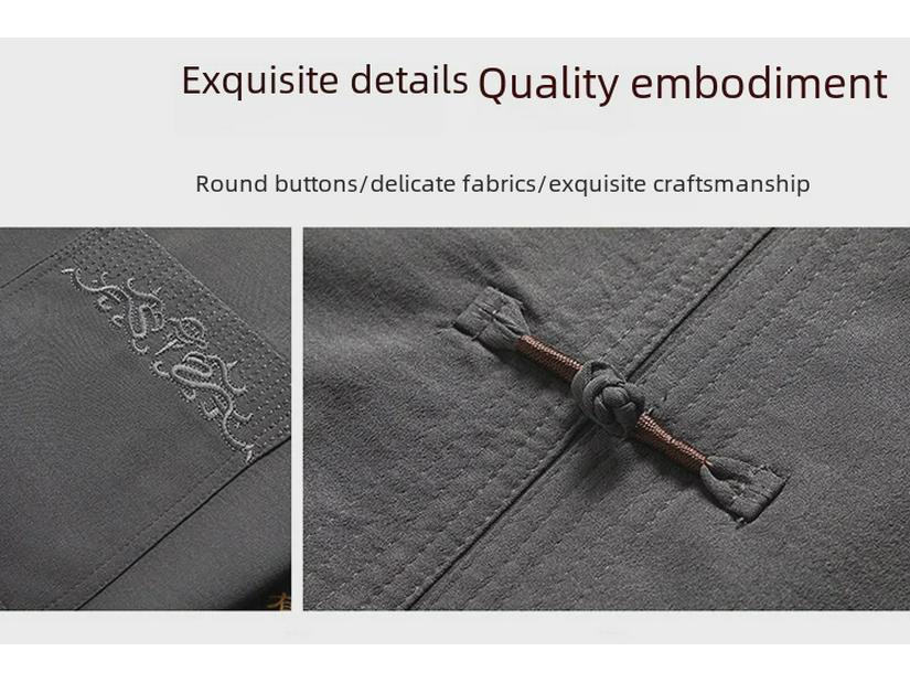 Men's Chinese Style Casual Cotton Linen Short-Sleeve Suit for Middle-Aged and Elderly Summer Wear