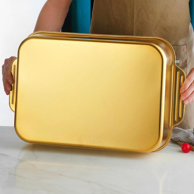 Rectangular Golden Stainless Steel Baking Tray Cake Bread Pans Seafood Plate Grilling Trays Kitchen Baking Tool