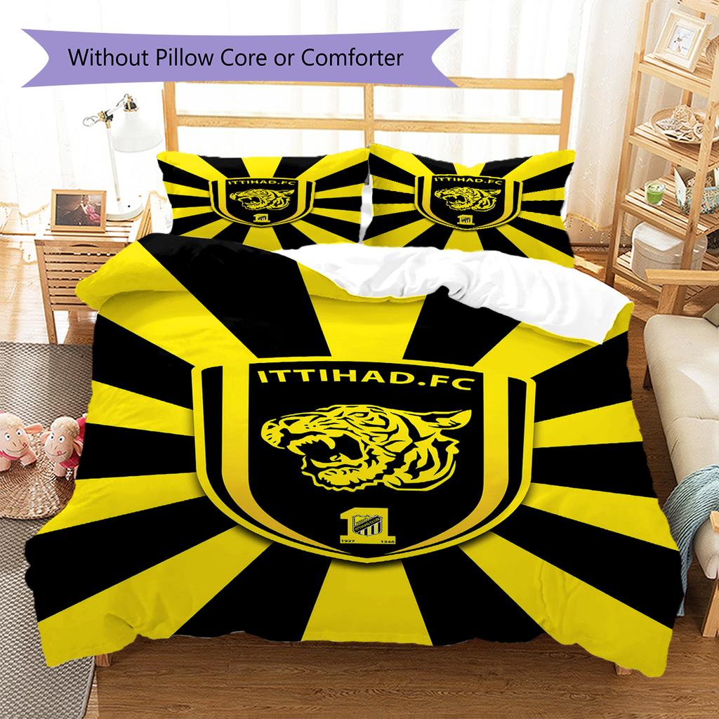 Al-Ittihad Club Pattern Bedding,Quilt Set Quilt Cover Pillowcase Home Birthday Gift (1 * duvet cover + 2 * pillowcase, without core)