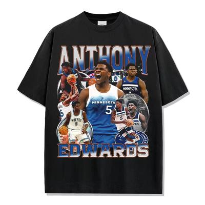 Neues Anthony Edwards Bedrucktes Kurzarm-T-Shirt High Street Vintage Schwer Kleiner Ausschnitt Baumwolle Herren- und Damen-Top